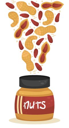 Vector illustration of nuts falling into a jars of nut paste.のイラスト素材