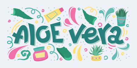 Creative vector illustration with lettering - Aloe Vera. Home medicinal plants.のイラスト素材