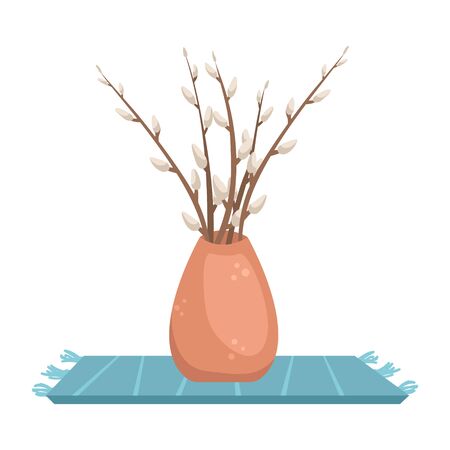 Flat vector illustration with willow branches in a vase.のイラスト素材