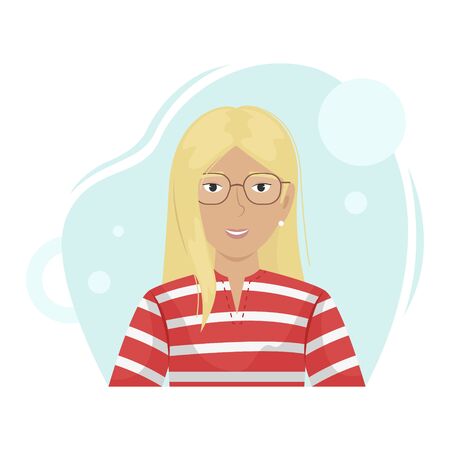 Flat vector portrait of a cute blonde girl in trendy glasses.のイラスト素材