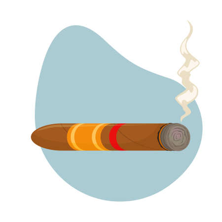 Flat vector illustration of a smoldering Cuban cigar with a label.のイラスト素材