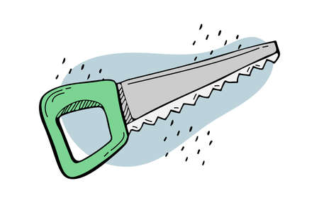 Doodle illustration of a hand saw. Gardening tool. The cutting of trees. Building tool.のイラスト素材