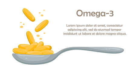 Template with space for text with fish oil capsules. Biologically active additive. Omega-3のイラスト素材
