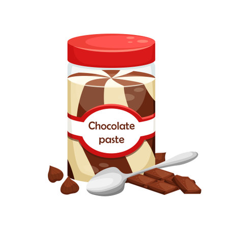 Vector illustration of a can of chocolate paste. Sweet snack. Chocolate-nut paste.のイラスト素材