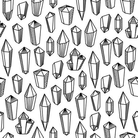 Seamless pattern with magical crystals. Black and white vector background.のイラスト素材