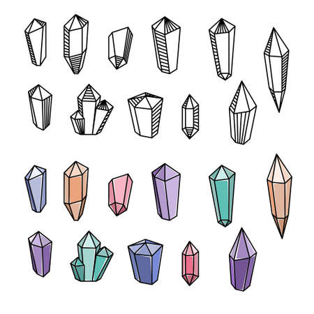Set of vector magical crystals. Line art. Mystery, witchcraft.のイラスト素材