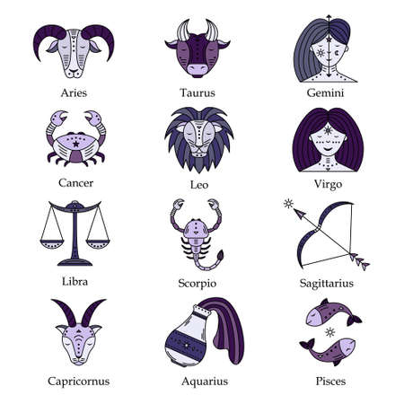 Vector set of astrological symbols, zodiac signs. Mystical symbols.のイラスト素材