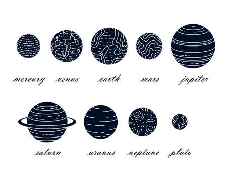 Set of vector planets. Astrology, astronomy. Mystery science.のイラスト素材