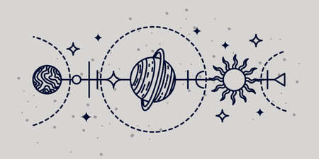 Mystical astrological vector illustration. Magic symbols. Zodiac. Astronomy. Line art illustration.