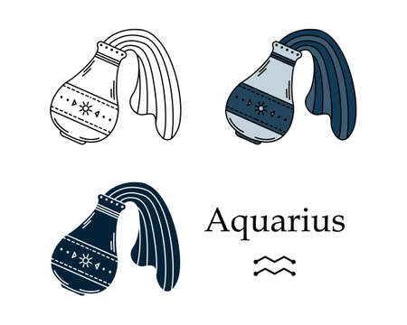 Vector illustration of a zodiac sign Aquarius. Line art, simple style. Astrology.のイラスト素材
