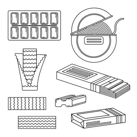 Set of monochrome bubble gum. Line art.のイラスト素材