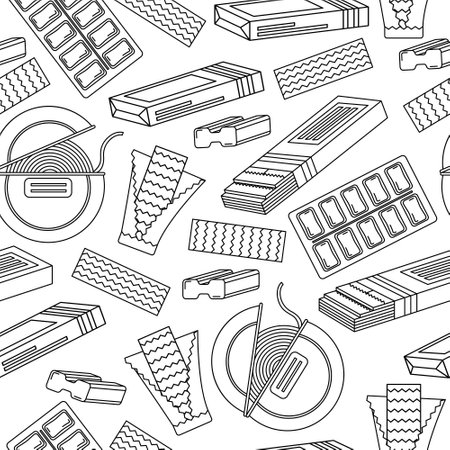 Monochrome seamless pattern with chewing gum. Line artのイラスト素材