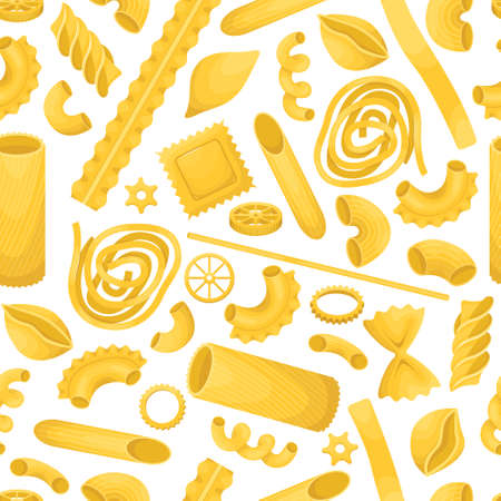 The vector seamless pattern with different types of italian pasta.のイラスト素材