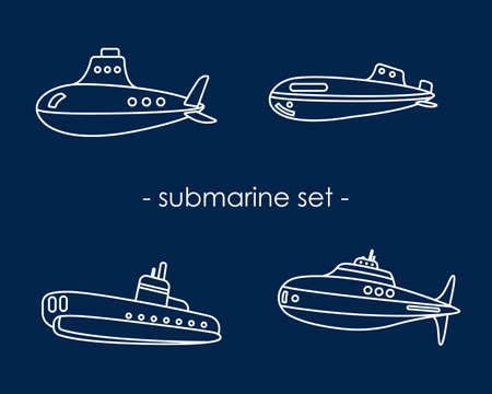 Vector set of submarines. Military vessels. The Navy.のイラスト素材