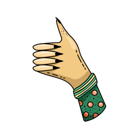 Doodle of illustrations of a female hand with a raised finger up. An approving sign.のイラスト素材