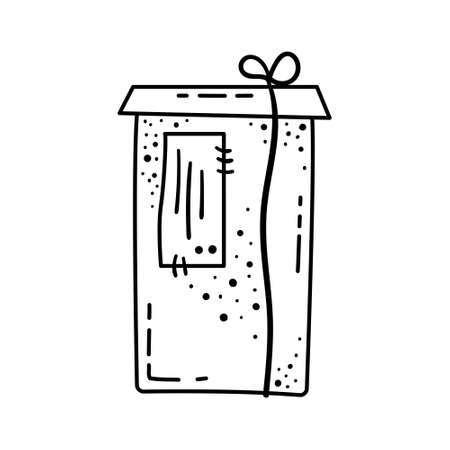 Doodle illustrations of beautiful gift boxes. A gift packed in a beautiful box with a ribbon.のイラスト素材