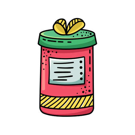 Doodle illustrations of beautiful gift boxes. A gift packed in a beautiful box with a ribbon.のイラスト素材