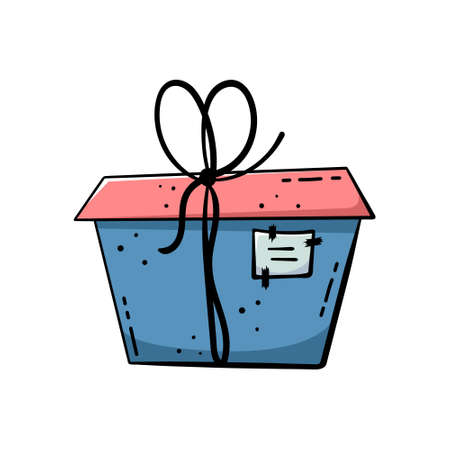 Doodle illustrations of beautiful gift boxes. A gift packed in a beautiful box with a ribbon.のイラスト素材