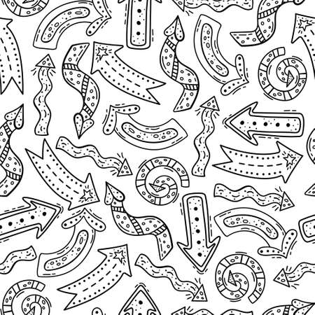 Hand drawn vector seamless pattern with creative arrows. Decorative background.のイラスト素材
