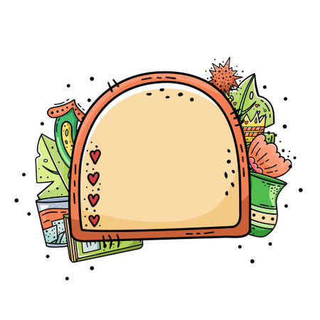 Vector doodle frame for design. Creative doodle illustrations. Template with a place for text.のイラスト素材