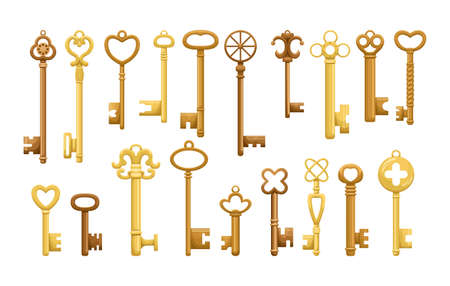 Vectro set of retro keys in flat style.のイラスト素材