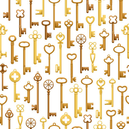Vector seamless pattern with retro keys. Vintage background.のイラスト素材