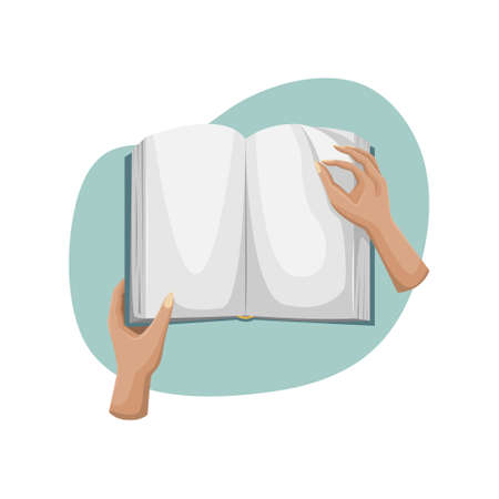 Vector illustration of an open book. The person turns the page.のイラスト素材