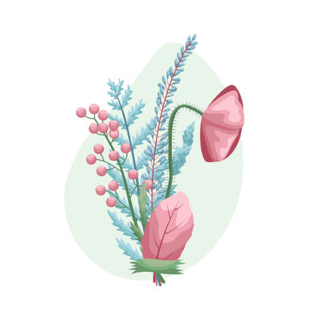 Vector illustration of a bouquet of leaves and flowers from the herbarium.のイラスト素材