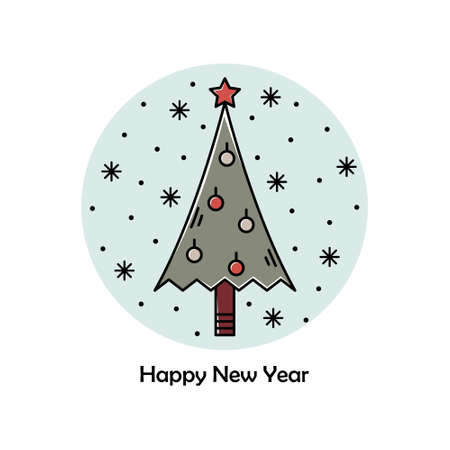 Vector Christmas illustration. New Year color outline icon. Christmas treeのイラスト素材