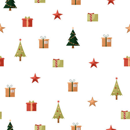 Vector seamless pattern with Christmas icons. New Year backgroundのイラスト素材