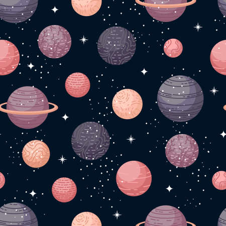 Vector astrological seamless pattern with planets and stars