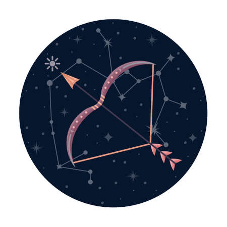 Flat vector illustration of sagittarius zodiac sign with stars and constellation