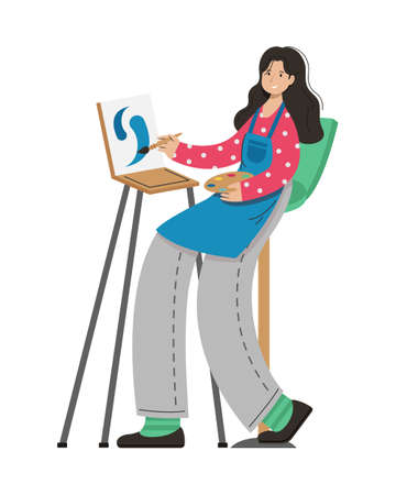 A girl artist paints a picture. Creative professions.のイラスト素材