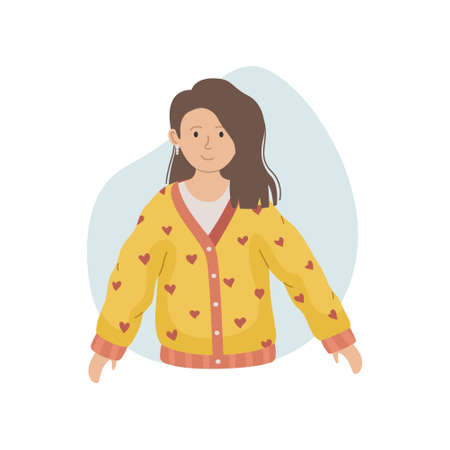 Vector illustration of a girl in a winter knitted sweater. Winter clothing.のイラスト素材
