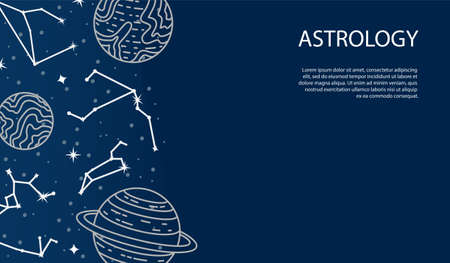 Vector poster with planets and constellations. Astrological background. A template with space for text.のイラスト素材