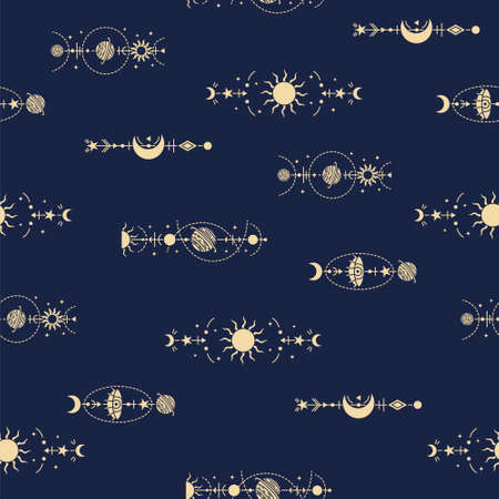 Vector magic seamless pattern with mystery symbols. Magical backgroundのイラスト素材