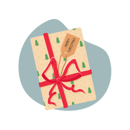 Vector illustration with a Christmas gift. Present box with a red bow.のイラスト素材