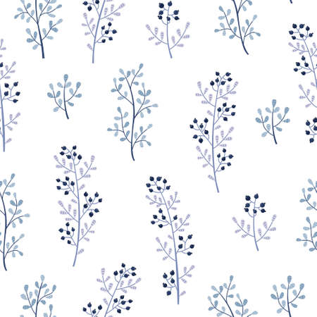 WInter seamless pattern with blue plants and flowers.