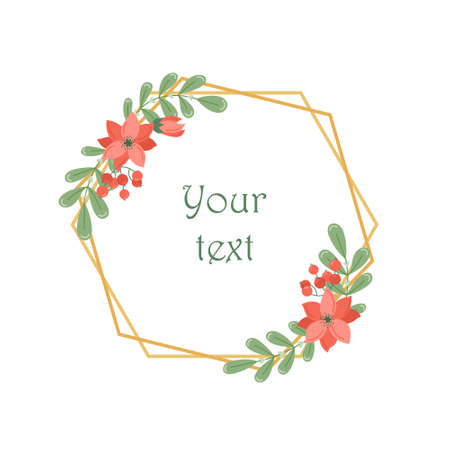Botanical vector round frame with plants and flowers. Floral wreathのイラスト素材