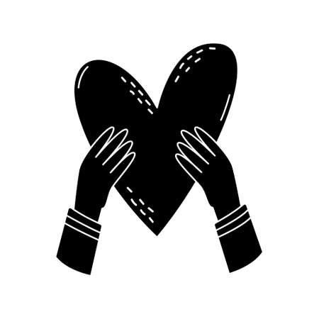Vector illustration of a man holding a heart in his hands. Hand gestures. Simple style illustration.のイラスト素材