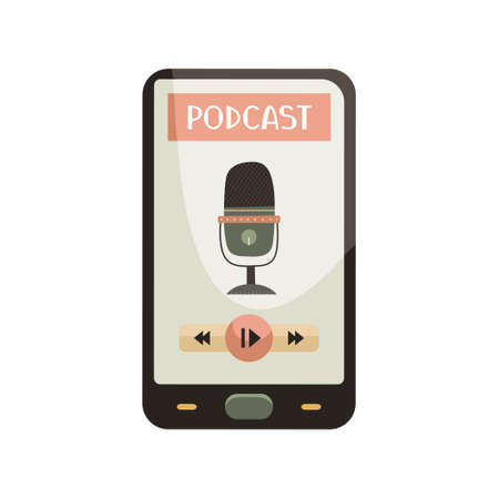 Vector illustration of a smartphone with a podcast app. Blogging. A modern profession. Flat style illustrationのイラスト素材