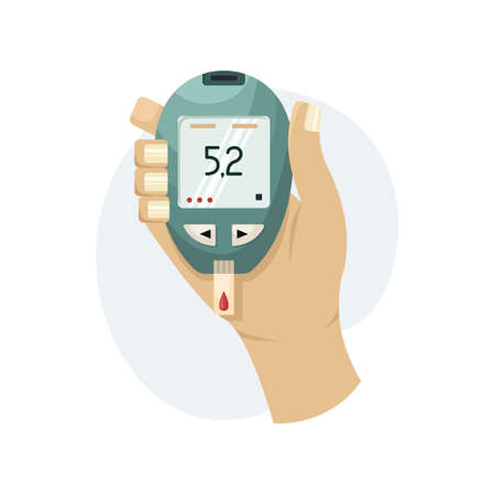 Vector illustration of a device for measuring blood sugar levels at home. Glucose meter for diabetics. Flat styleのイラスト素材