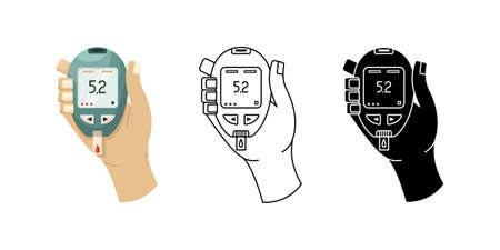 Vector illustration of a device for measuring blood sugar levels at home. Glucose meter for diabetics. Flat, simple style, line artのイラスト素材