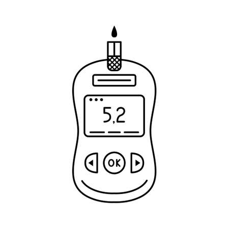 Vector illustration of a device for measuring blood sugar levels at home. Glucose meter for diabetics. Line artのイラスト素材