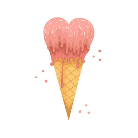 Vector illustration of heart-shaped ice cream for Valentine's day. Flat styleのイラスト素材