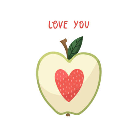 Vector illustration of an apple with a heart instead of a core for Valentine's Day.のイラスト素材