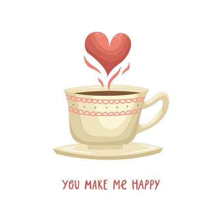 Vector illustration of a cup of coffee with a heart. Illustration for Valentine's Day.のイラスト素材