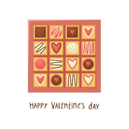 Vector illustration of a gift box of chocolates for Valentines day. Flat style.のイラスト素材