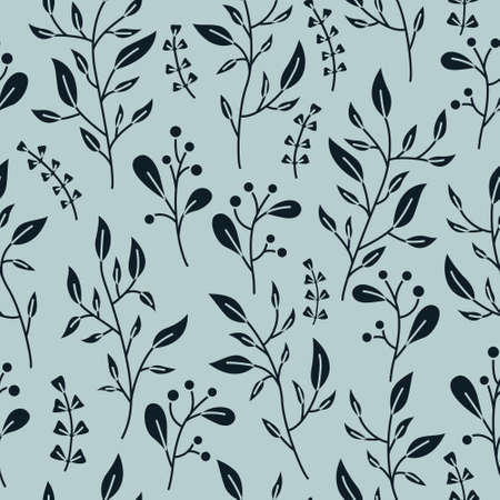 Vector botanical seamless pattern with branches with berries in a simple style.のイラスト素材