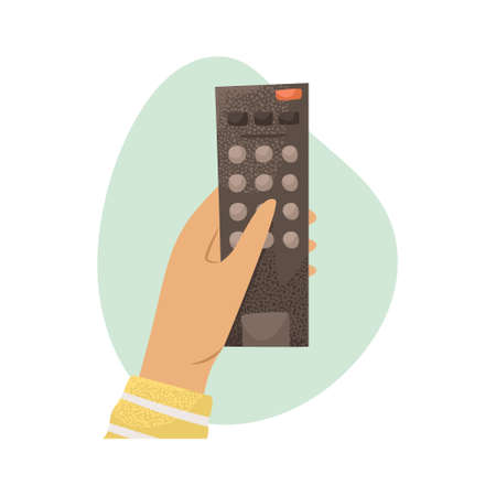 Vector illustration of a person switching channels with a TV remote.のイラスト素材